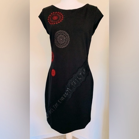 Desigual Briana sheath Dress Women US Size Medium Euro Large Black Embroidered - Picture 3 of 13